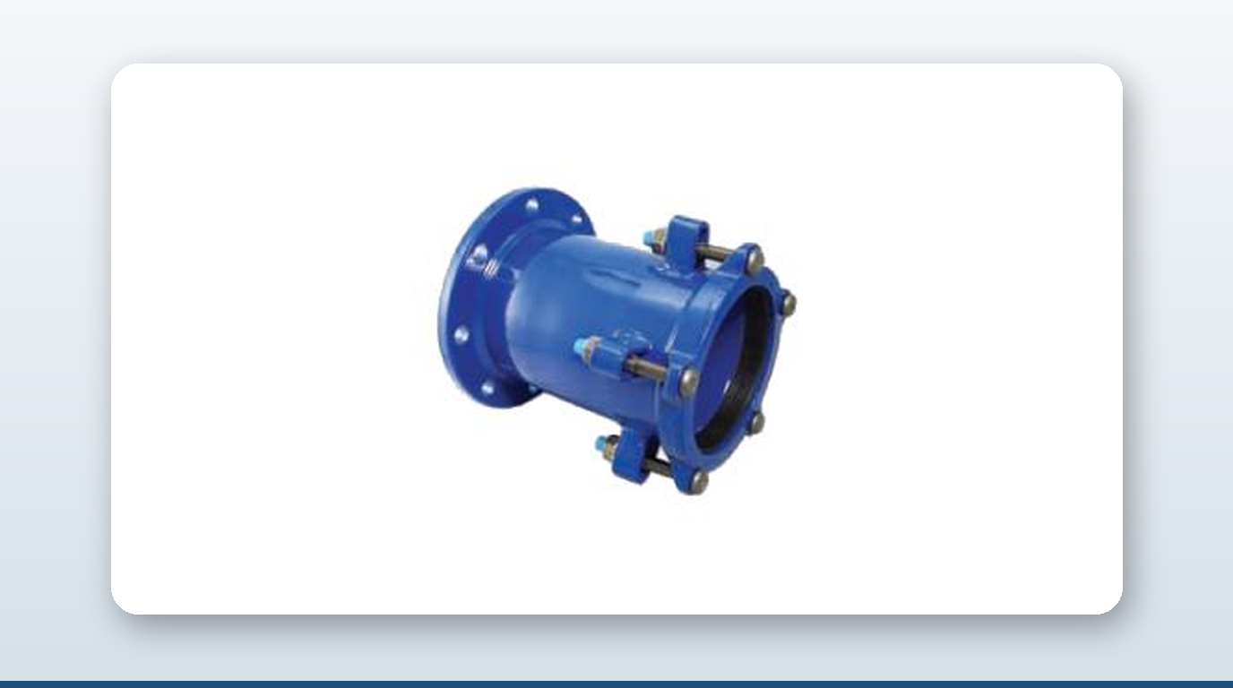 Stainless-steel mechanical coupling installed on ductile-iron pipework as part of water treatment plant pipe fittings in a Singapore pump room